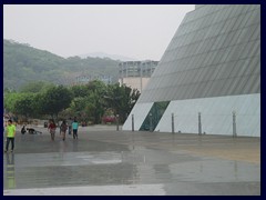 The shiny granite floor on the plaza in front of Civic Center.